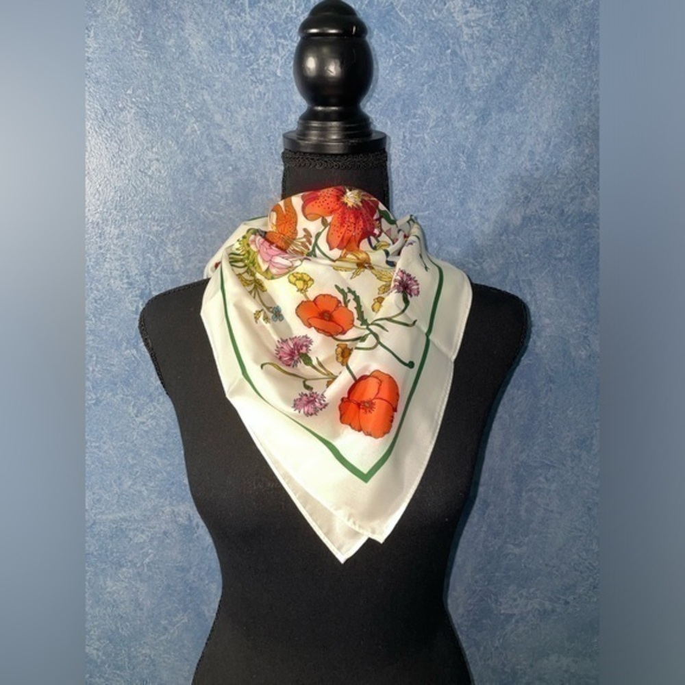 White Floral Butterfly Square Neck Scarf